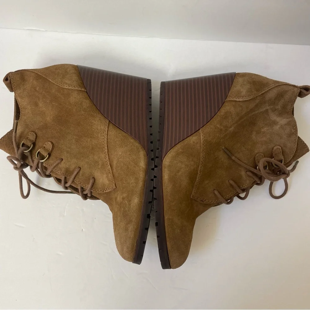 Anthropologie Splendid Paris Brown Suede Wedge Lace-Up Ankle Booties Size 9